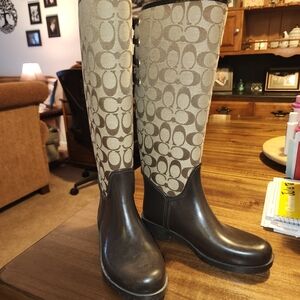 Coach Brown and Tan Signature Knee-High Boots